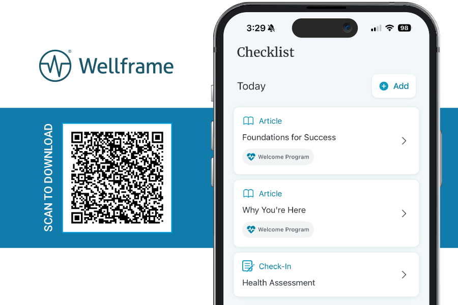 Get started by downloading the free Wellframe app